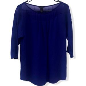 EUC H&M Royal Blue 3/4 Sleeve Scoop Neck Pullover Blouse Size 8